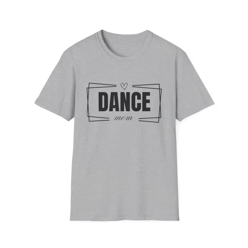 Gray t-shirt with ’DANCE’ text in a simple rectangular design.