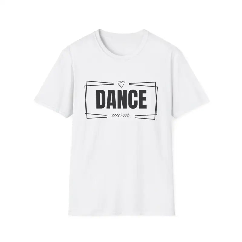 White t-shirt with ’DANCE’ text in a rectangular frame design.