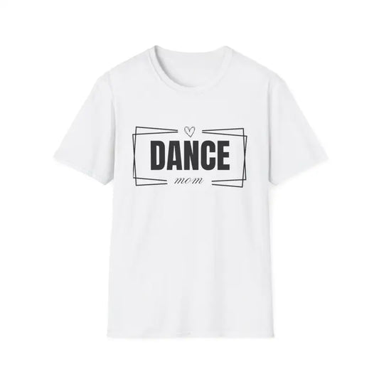 White t-shirt with ’DANCE’ text in a rectangular frame design.