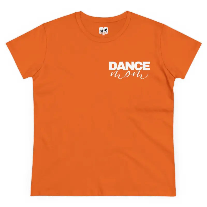 Orange t-shirt with ’DANCE MOM’ text printed in white.