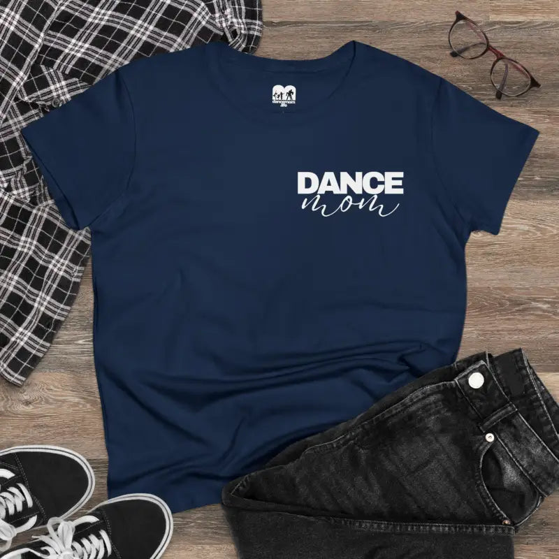 Navy blue t-shirt with ’DANCE MOM’ printed in white text on the front.