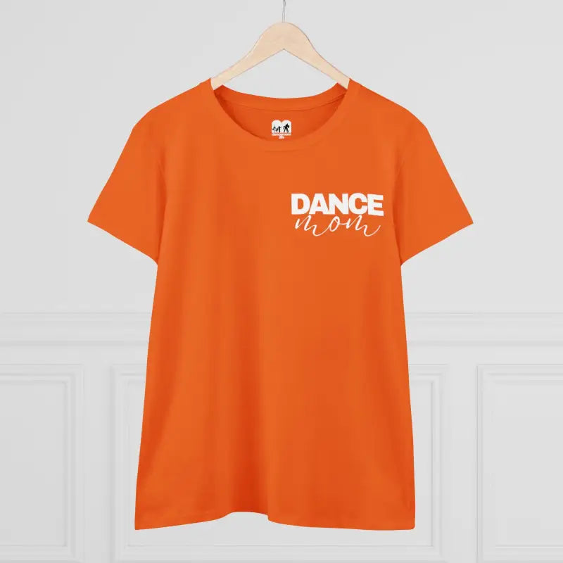 Orange t-shirt with ’DANCE’ text printed in white on the front.