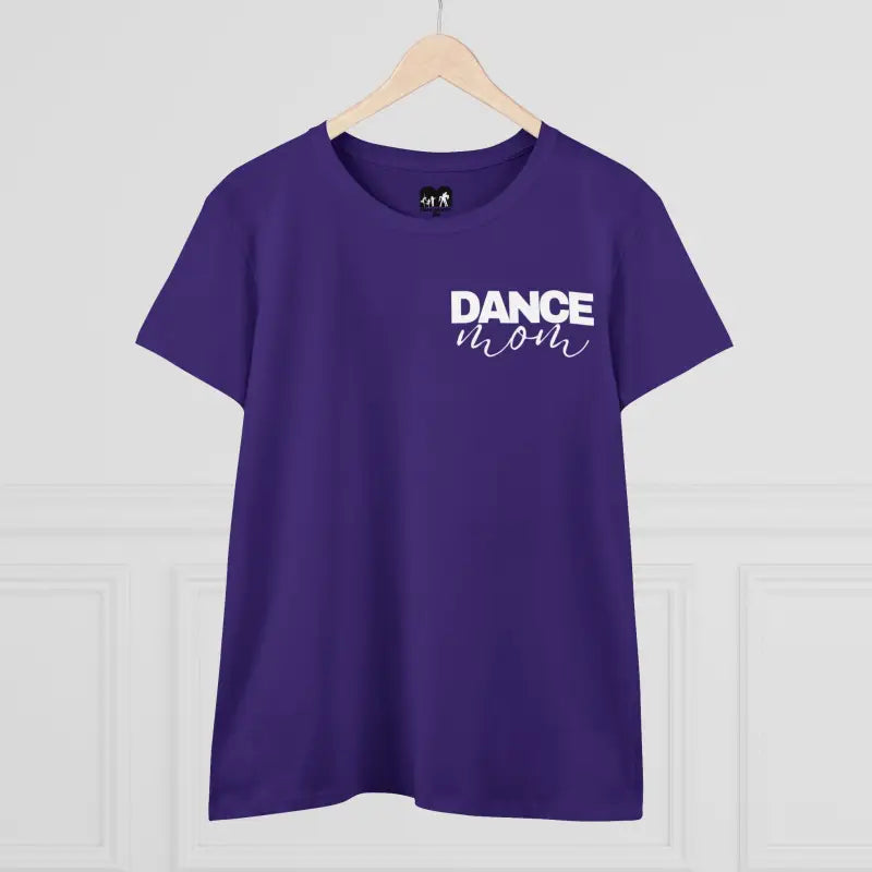 Purple t-shirt with ’DANCE’ text printed in white on the chest.