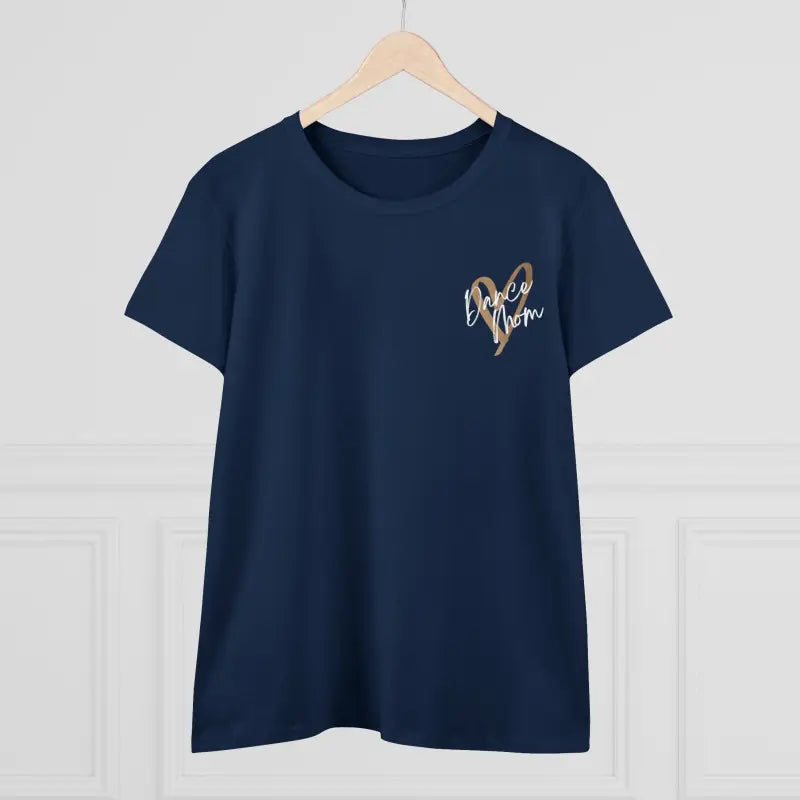 Navy blue t-shirt with a small gold graphic design on the chest.