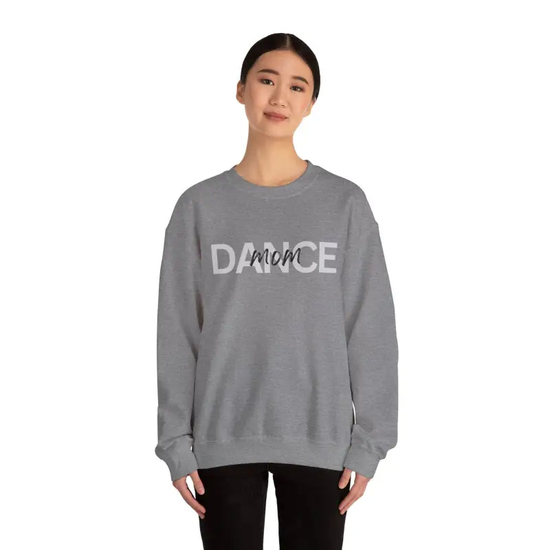 Gray crewneck sweatshirt with ’DANCE’ text printed on the front.
