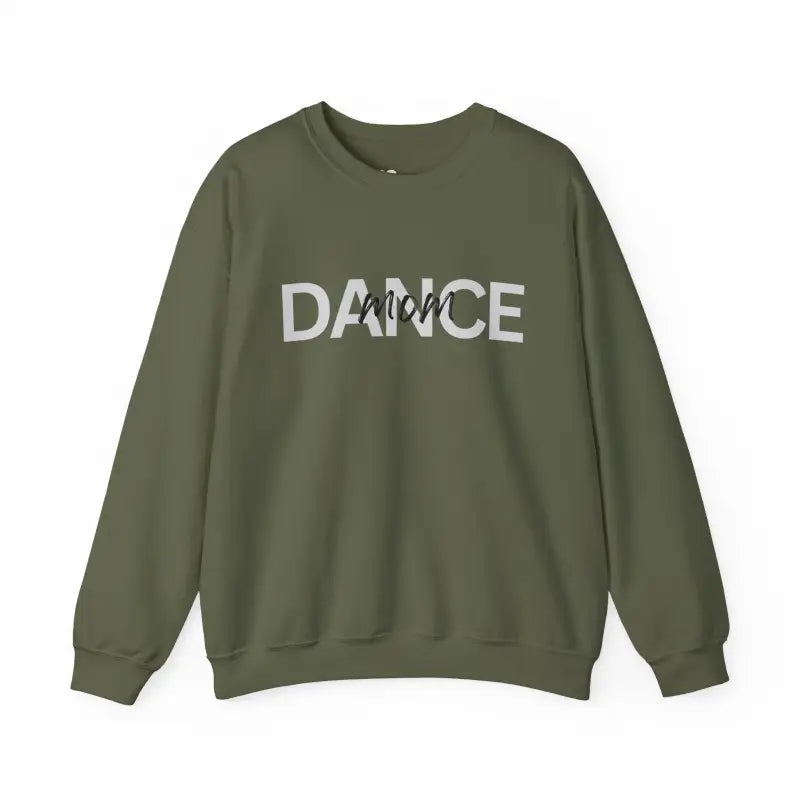Olive green sweatshirt with ’DANCE’ text printed across the front.