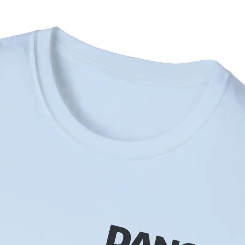 Light blue t-shirt with partial text visible on the front.