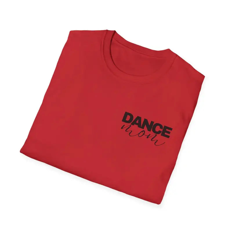 Red t-shirt with ’DANCE’ text printed on it.