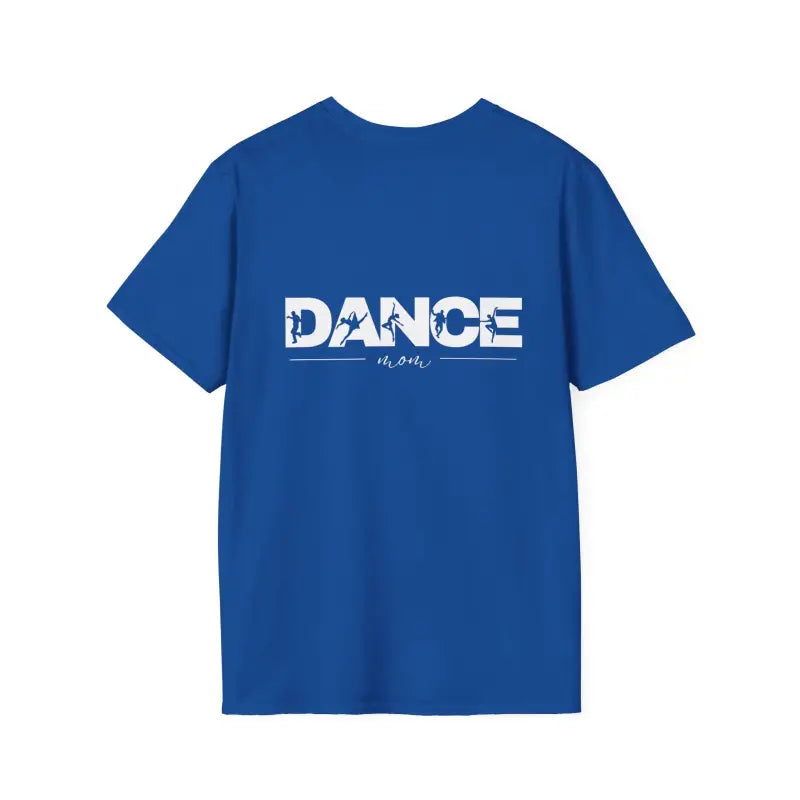 Royal blue t-shirt with ’DANCE’ text printed in white on it.
