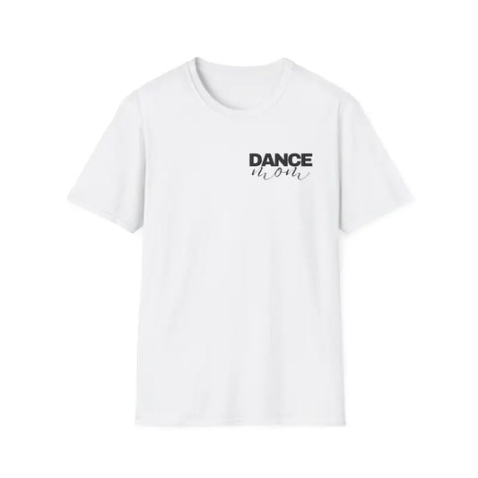 White t-shirt with ’DANCE’ text printed on the chest.