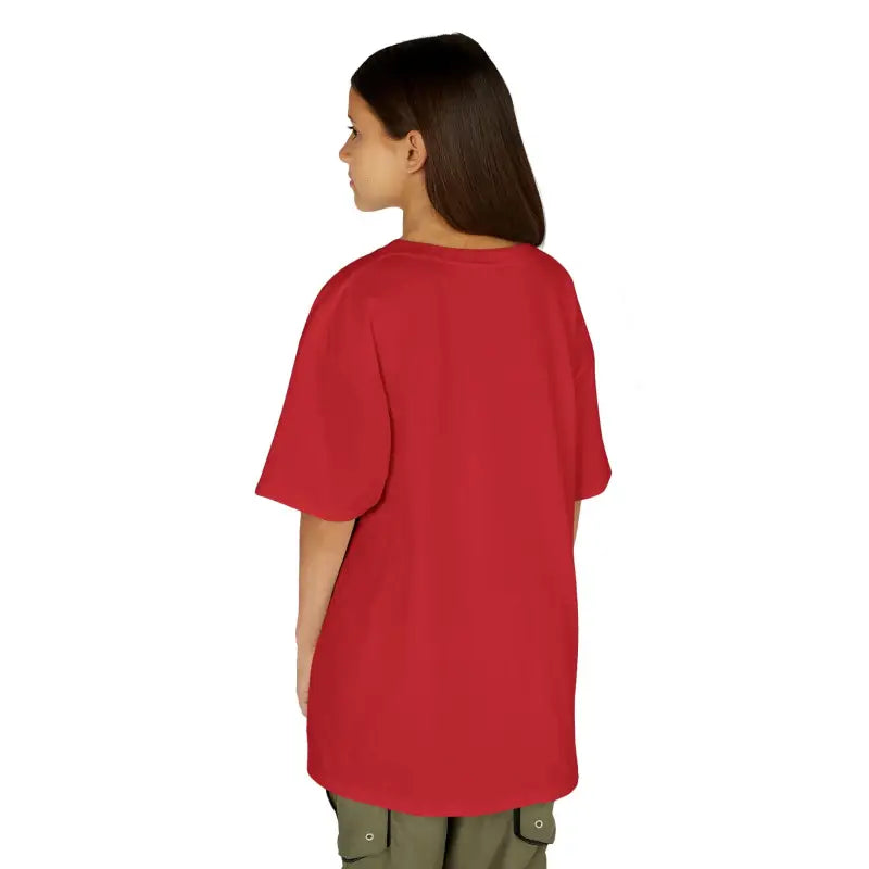 Red oversized t-shirt shown from the back view.