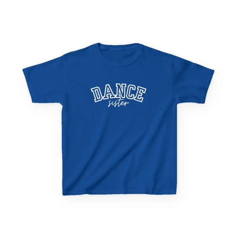 Royal blue t-shirt with ’DANCE’ text printed in white.