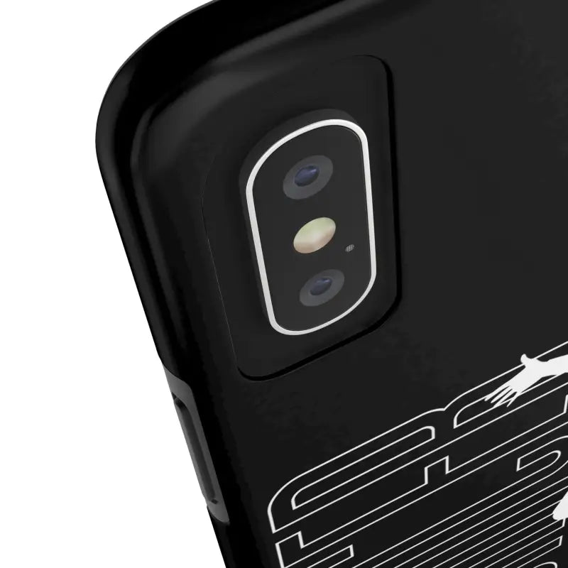 Dual-lens camera module on a black smartphone case.