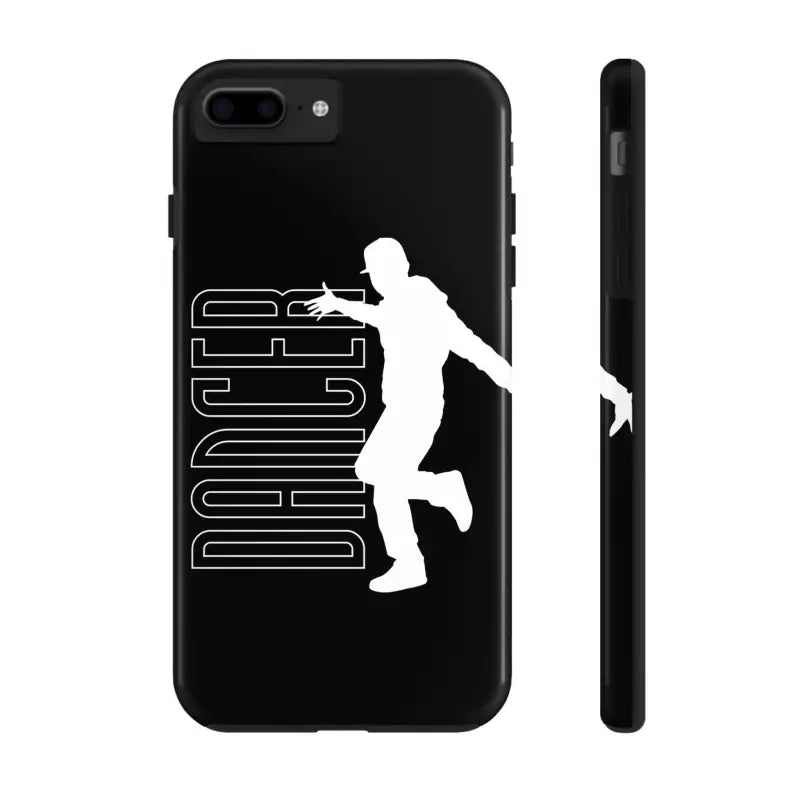 Black phone case featuring a white silhouette of a dancer with text.