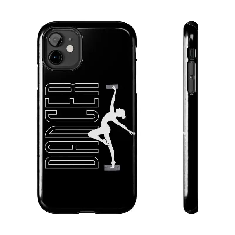 Black phone case featuring a dancer silhouette and text design.