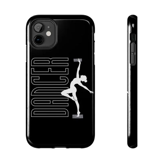 Black phone case featuring a dancer silhouette and text design.