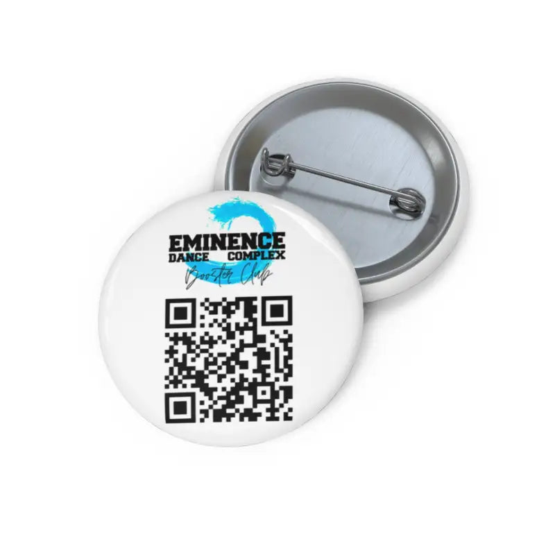 White button pin with ’Eminence Dance Complex’ logo and QR code.