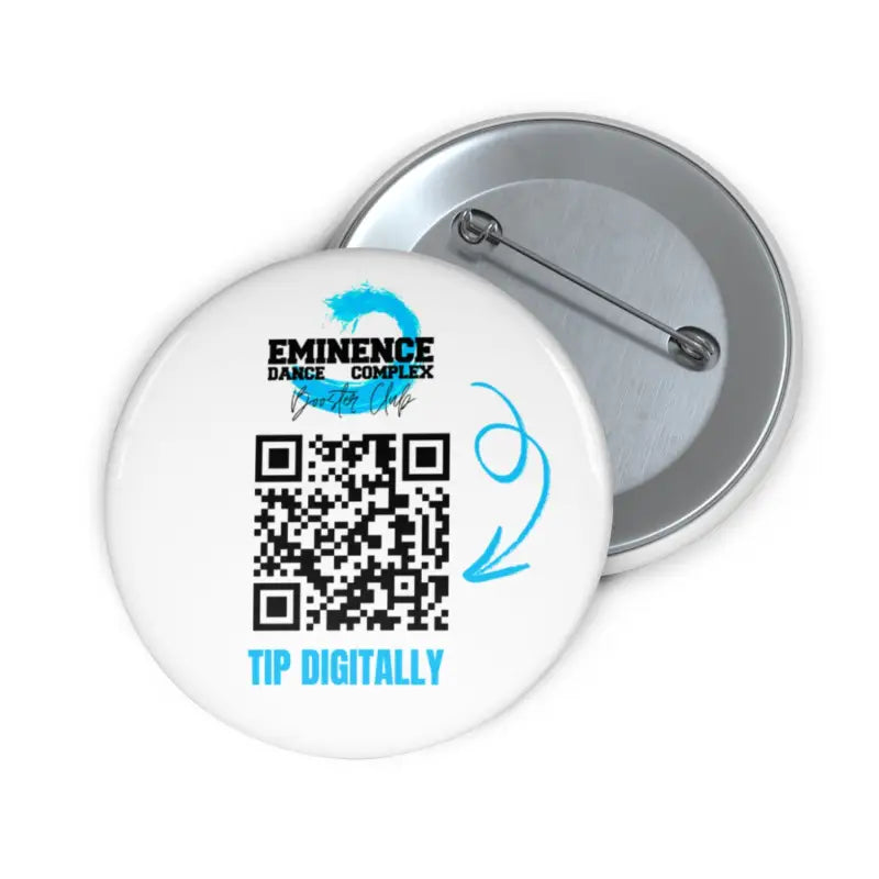 White circular button pin with a QR code and ’Tip Digitally’ text.
