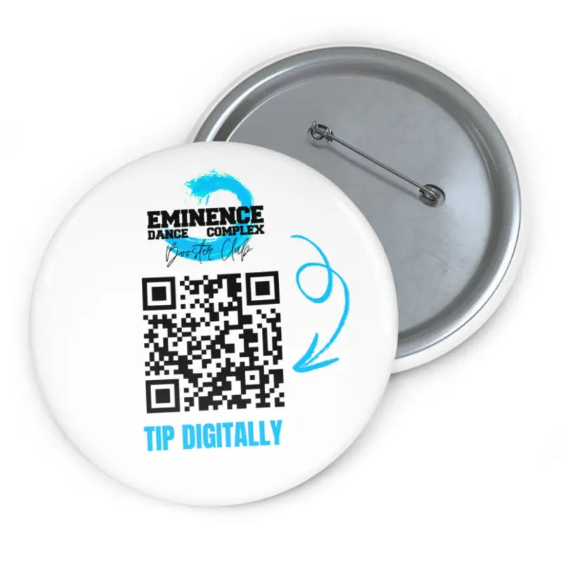 White button pin with a QR code and ’Tip Digitally’ text in blue.