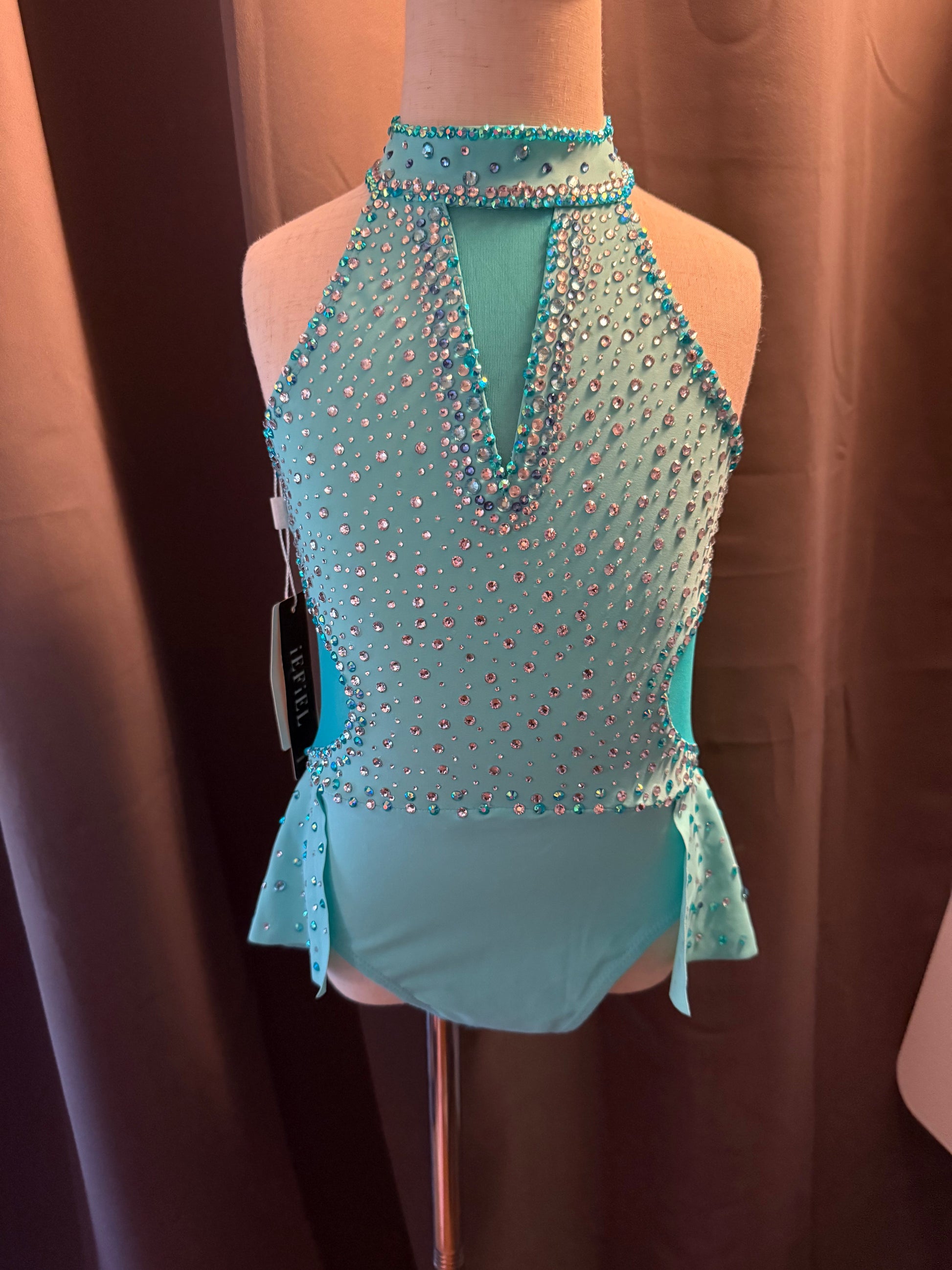 Electric Aqua – Child Small (US 6) Aqua Sparkle Jazz Dance Costume