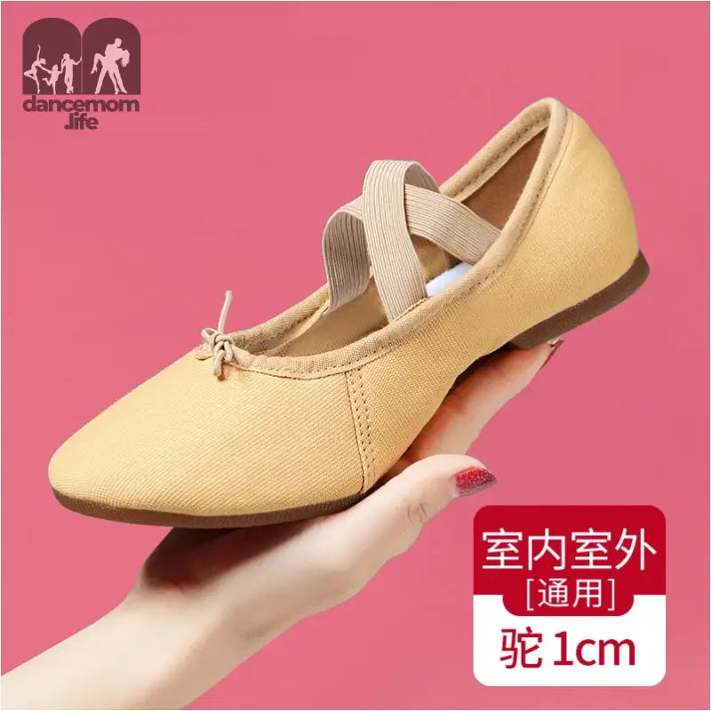 Tan canvas ballet flat.