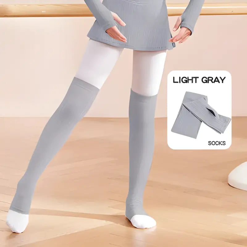 Light gray over-the-knee socks with white foot sections.