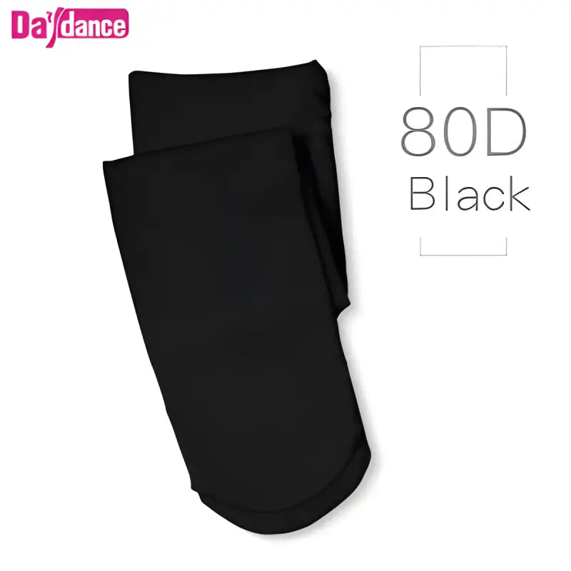 Black opaque dance tights labeled as 80 denier.