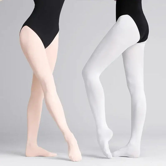 Ballet tights in pink and white colors worn by dancers.