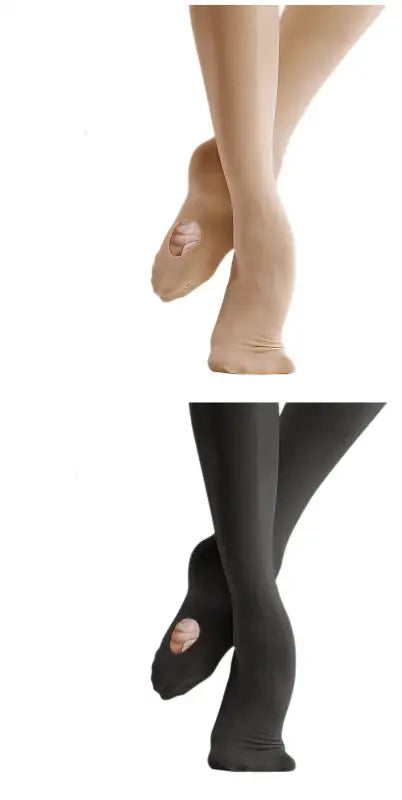 Dance tights in beige and black colors with open-toe design.