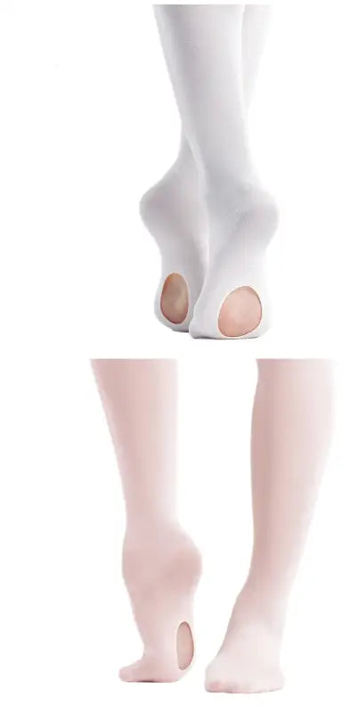 Ballet tights with split-sole design in white and pink colors.