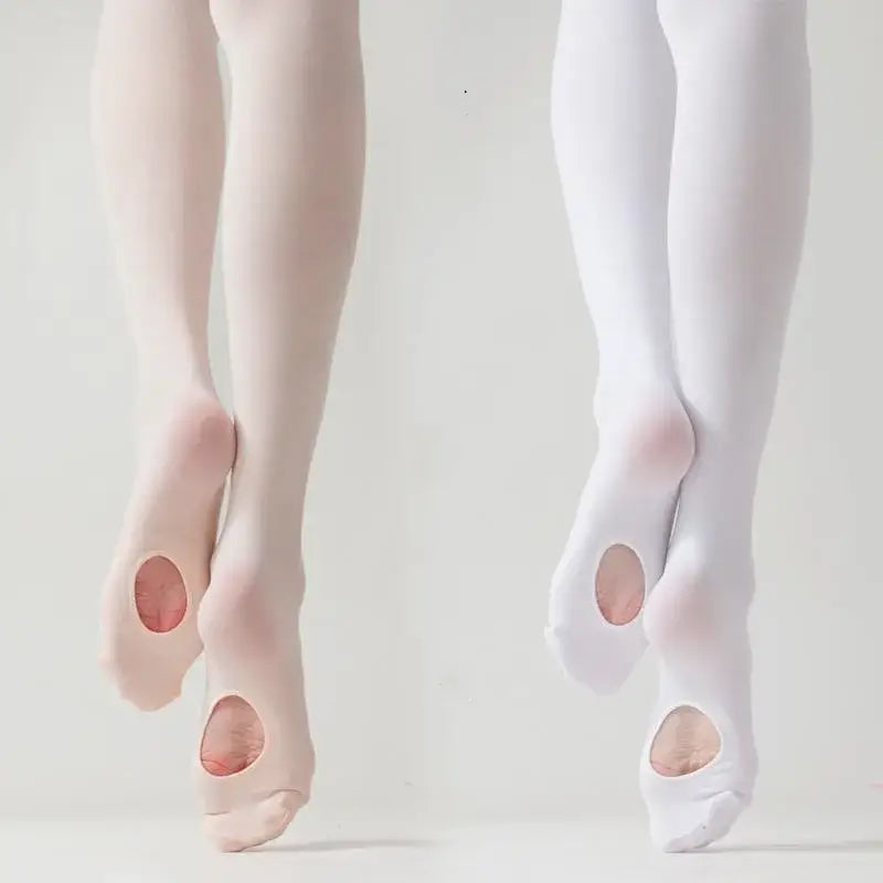 Ballet tights in pink and white with holes for the feet.