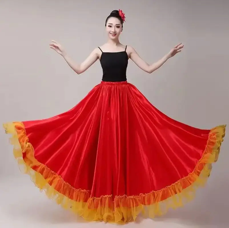 Flamenco dancer in red and yellow skirt.