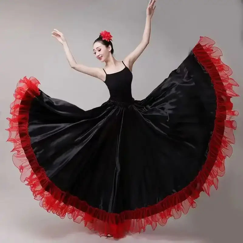 Black flamenco dress with red ruffles.