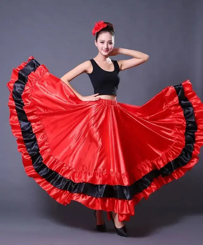 Flamenco dancer in red ruffled skirt.