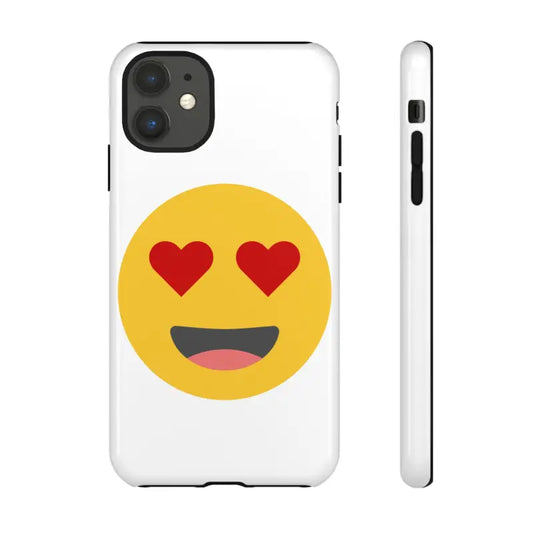 Heart-eyes emoji phone case with a white background.