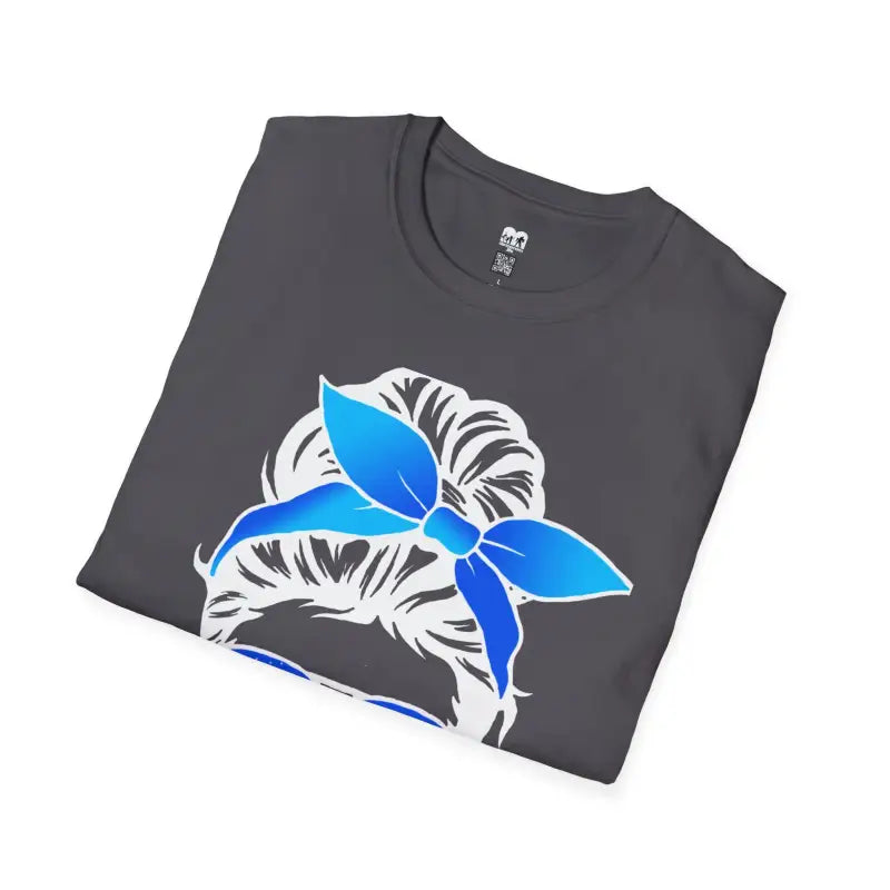 Dark gray t-shirt featuring a white and bright blue bandana design graphic.