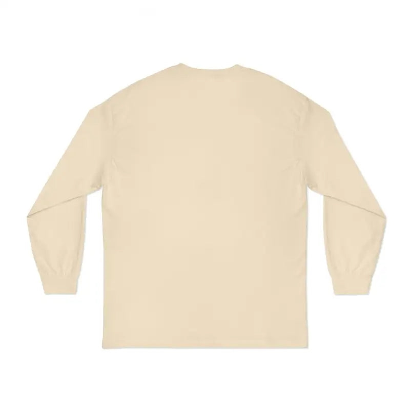 Beige long-sleeved crewneck sweatshirt.