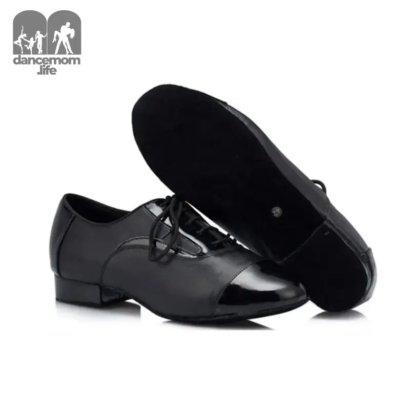 Black leather ballroom shoes.
