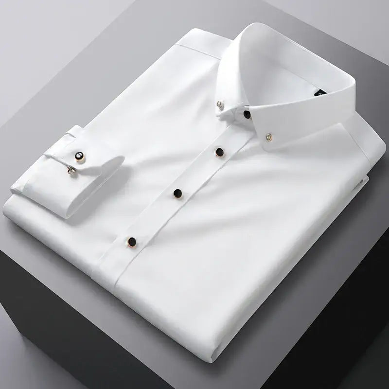 Folded white dress shirt.