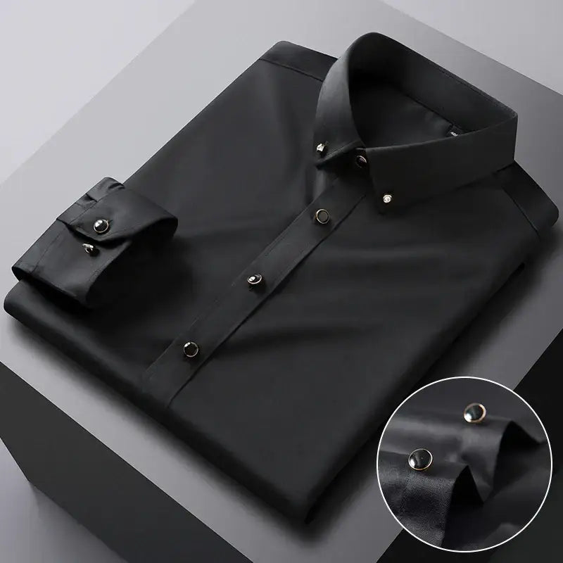 Folded black dress shirt.
