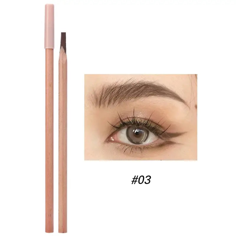 Eyebrow pencil and eye makeup.