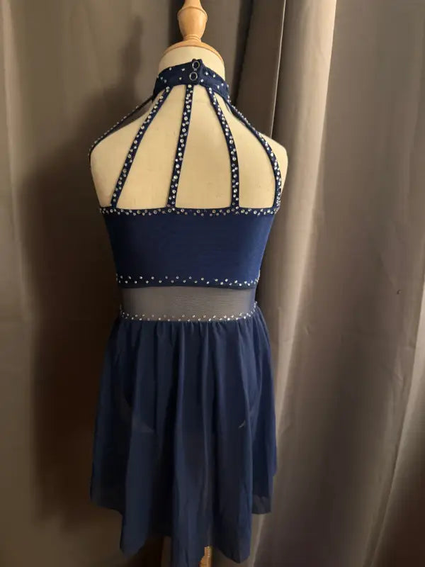 Navy blue dance costume.