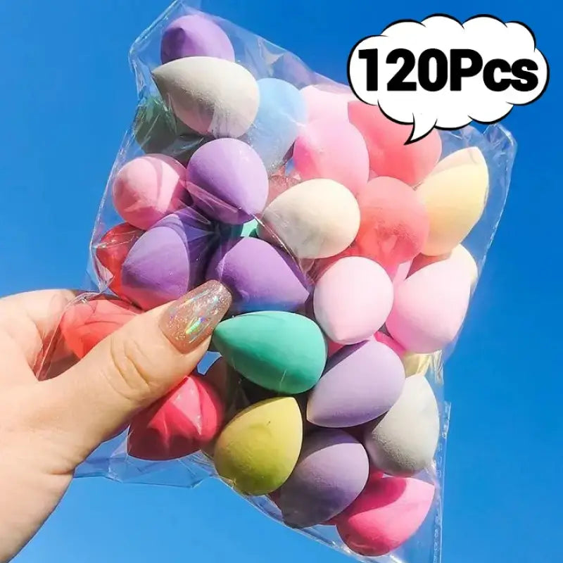 Colorful makeup sponges in a plastic bag.