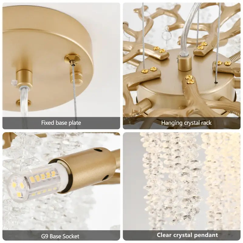 Gold-toned crystal chandelier components.