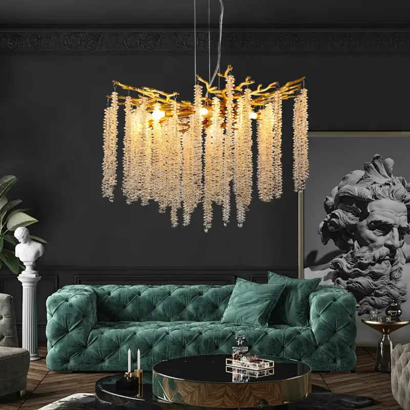 Ornate gold and crystal chandelier.