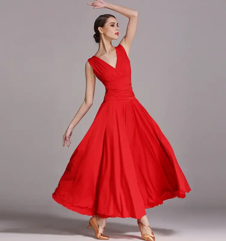 Elegant red ballroom dress.