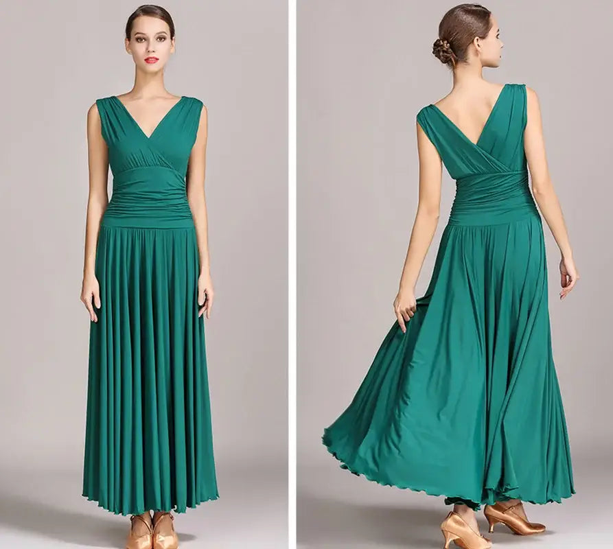 Emerald green ballroom dress.