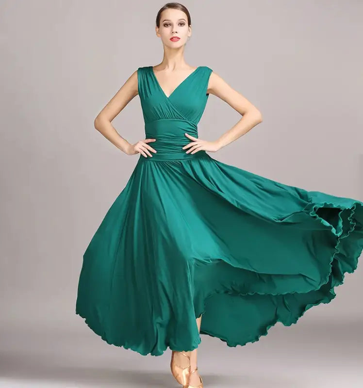 Emerald green ballroom dress.
