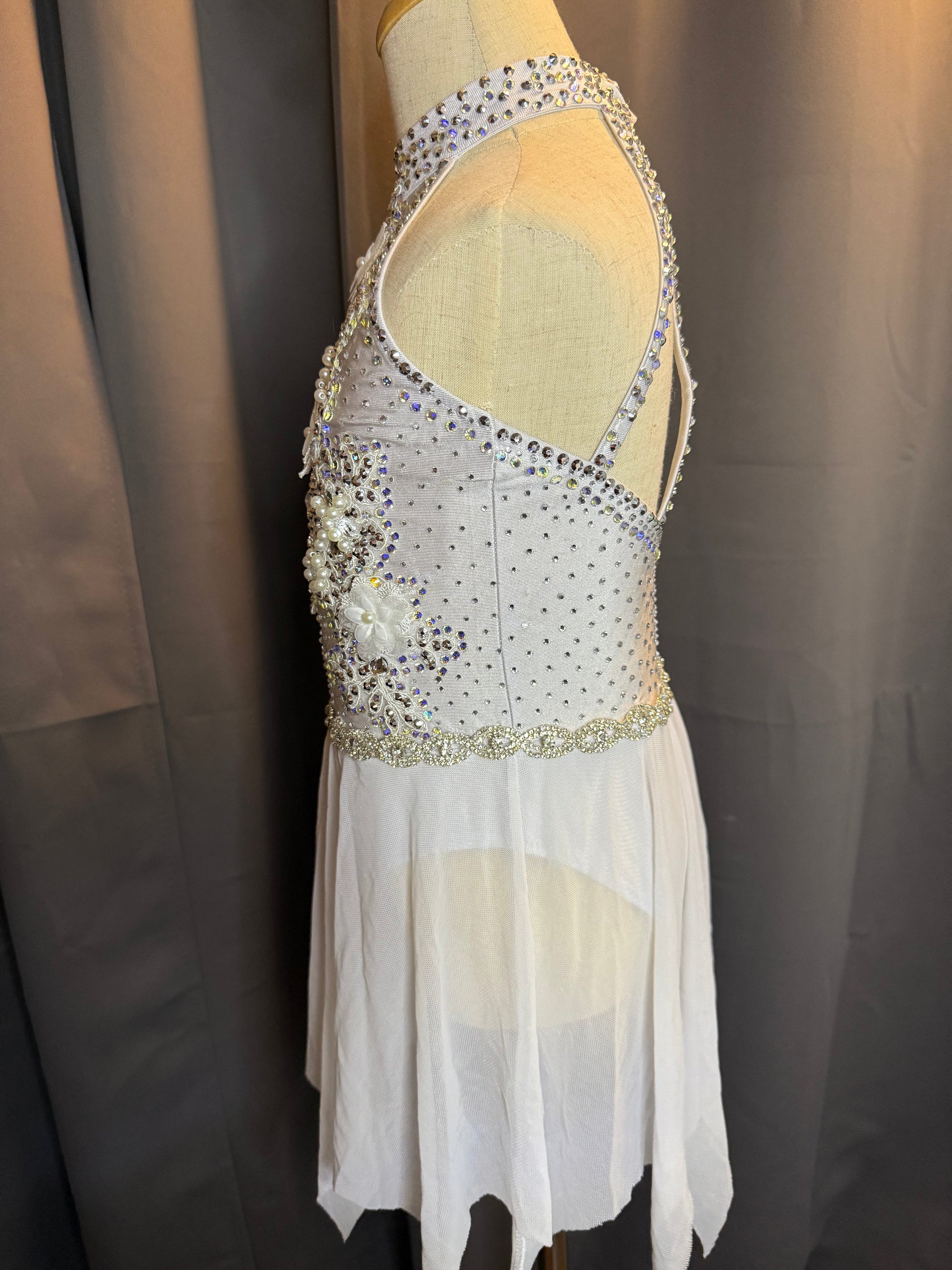 Pearl Whispers - White Pearl & Crystal Dance Costume (Size 6)