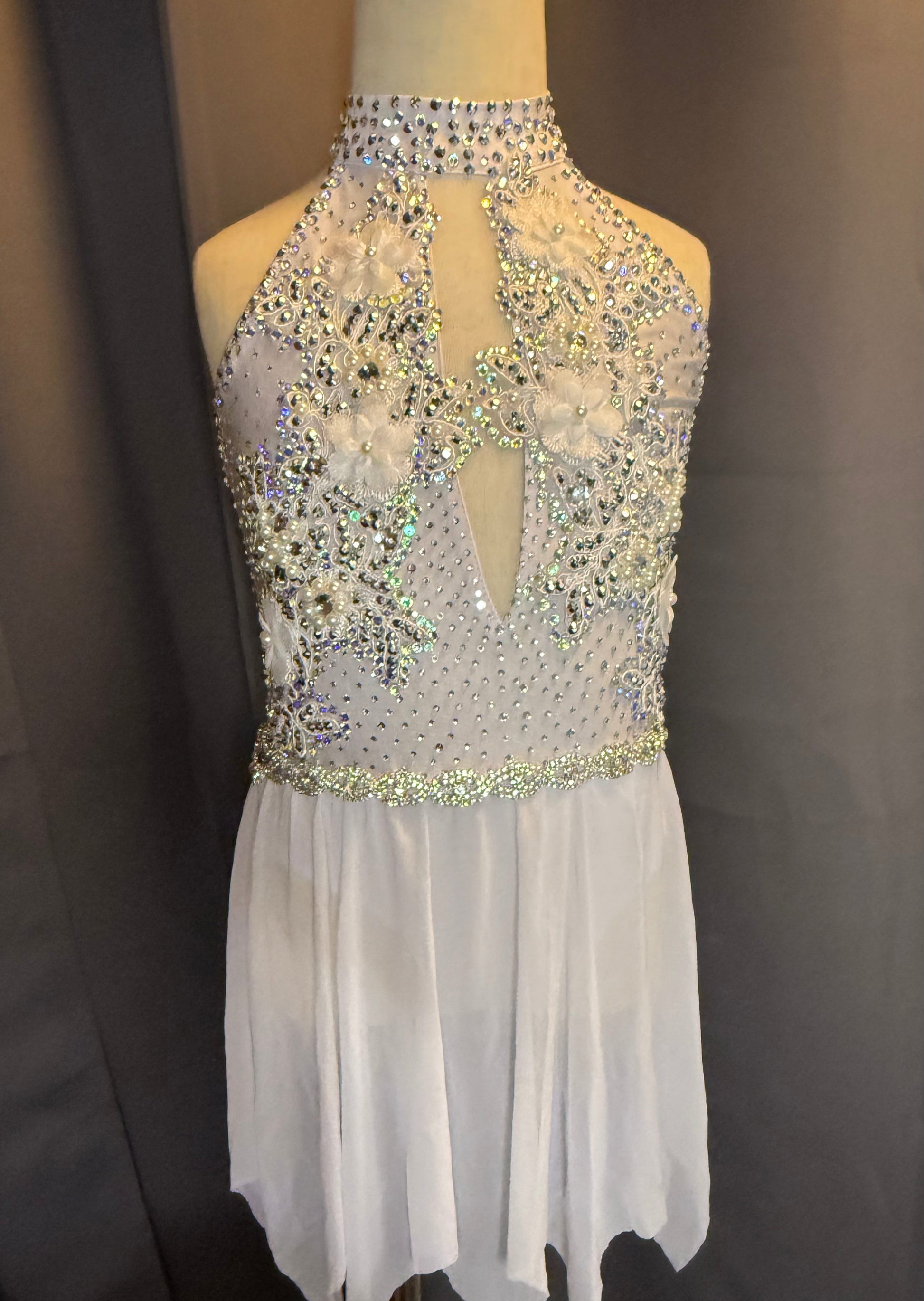 Pearl Whispers - White Pearl & Crystal Dance Costume (Size 6)
